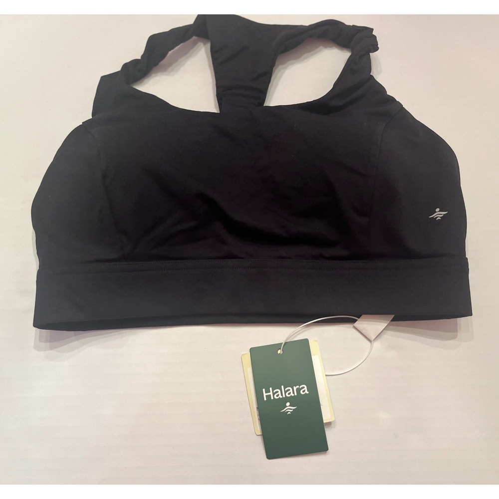 Halara Black Twisted Racerback Sports Bra Medium NWT Pet Hair Resistant